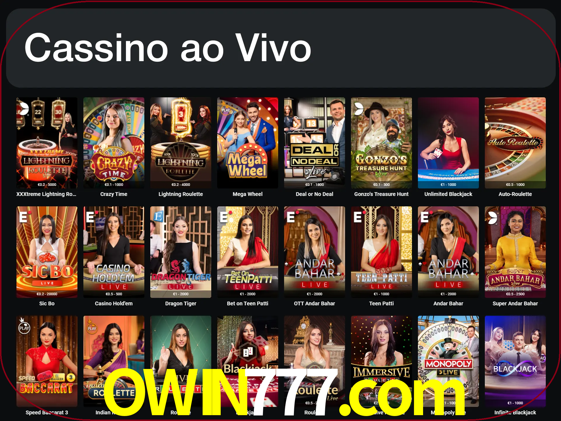 Jogue jogos de cassino com um verdadeiro dealer.